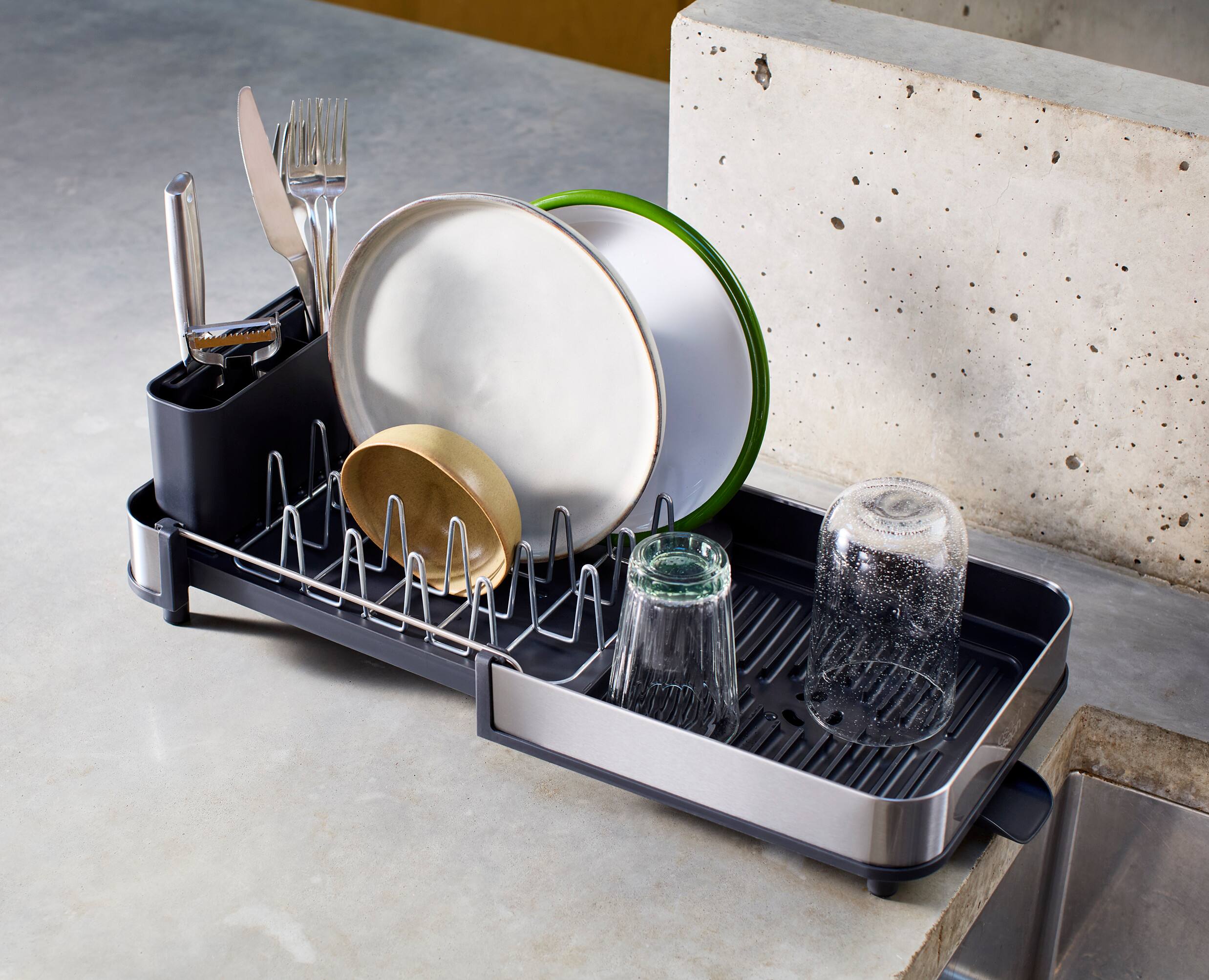 Alt View 2. Joseph Joseph - Extend Slim Steel Compact Expandable Dish Rack - Grey.