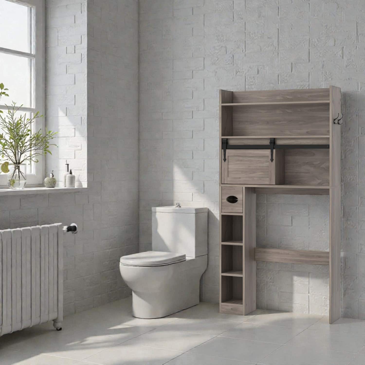 Hivvago - Bathroom Storage Cabinet for Toilet Area with Sliding Barn-Style Door and Adjustable Shelving - Gray