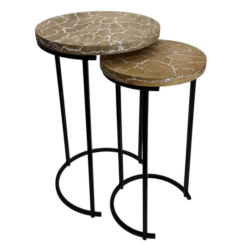 Angle. Carolina Chair & Table - Electra 24" Round Nesting Table - Electrified Wood - White - Natural, Black.