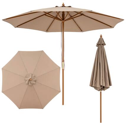 Front. Costway - Costway 9 FT Patio Umbrella with Adjustable Height, Rope Pulley Lift, Vented Top for Beach - Khaki Tan.