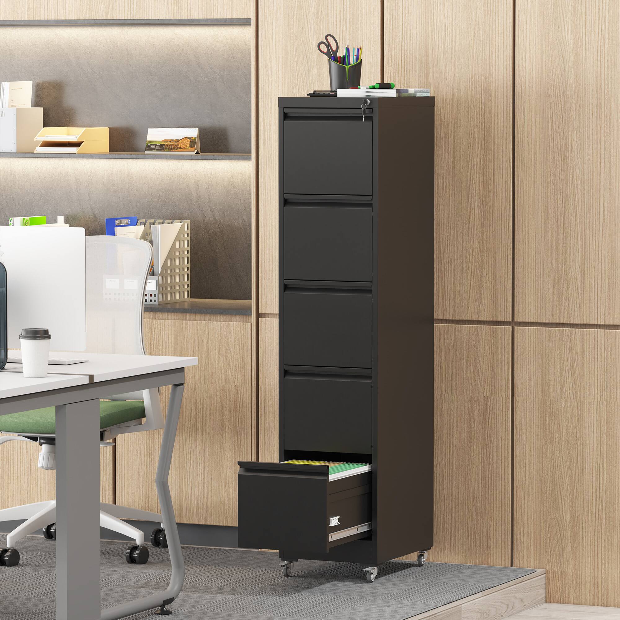 Alt View 8. Ecooso - 5 Drawer Vertical File Cabinet with Lock, Heavy-Duty Metal Office File Cabinet with Storage for Letter Legal Files - Black.