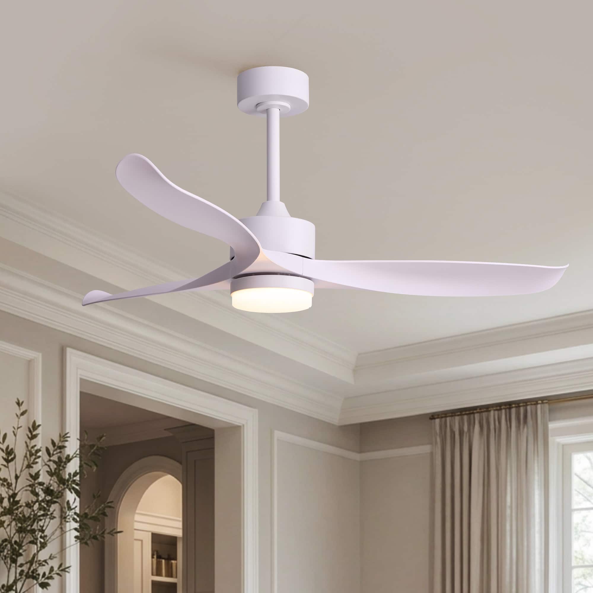 Siljoy - 52 inch 3 Blade All Cream Style Ceiling Fan with LED Light and Remote for Bedroom and Living Room - White