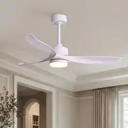 Siljoy - 52 inch 3 Blade All Cream Style Ceiling Fan with LED Light and Remote for Bedroom and Living Room - White