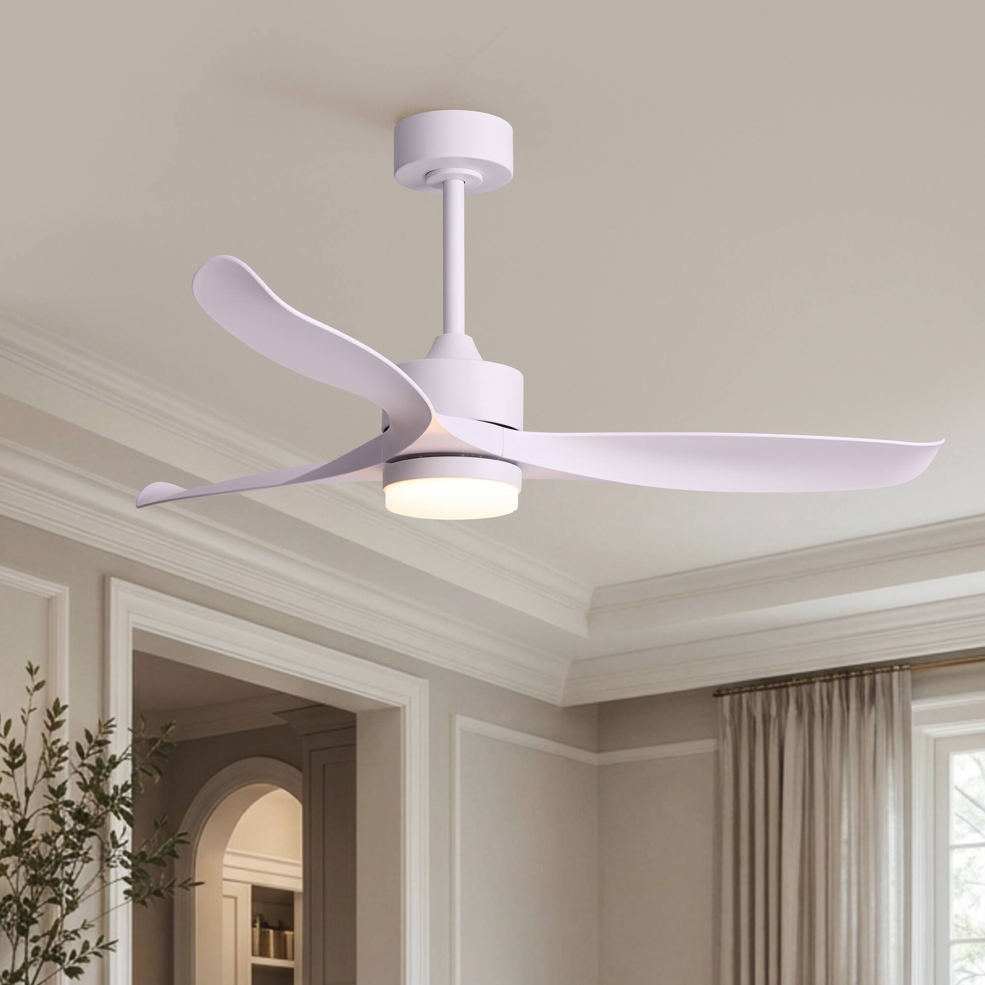 Siljoy - 52 inch 3 Blade All Cream Style Ceiling Fan with LED Light and Remote for Bedroom and Living Room - White