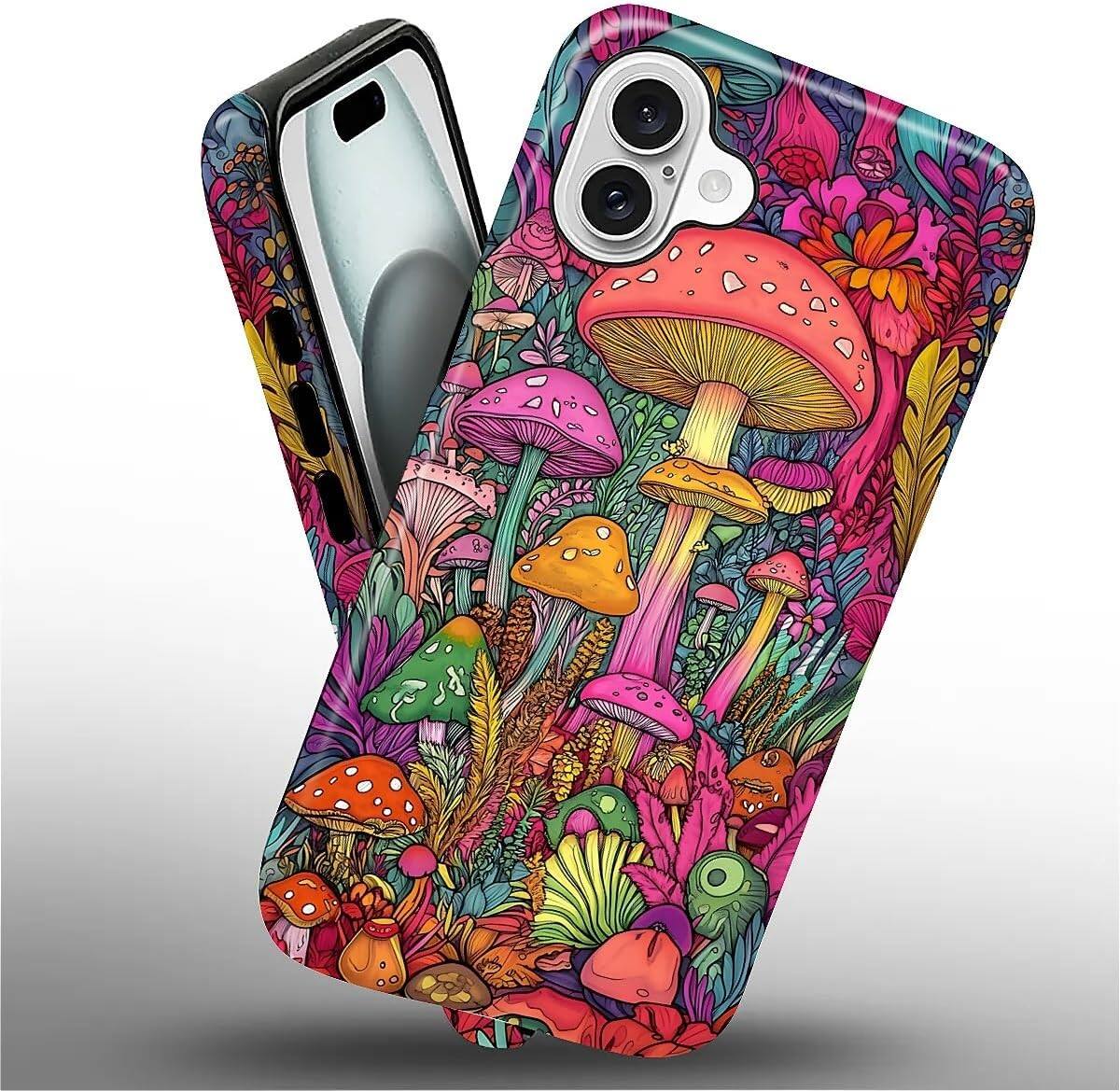 Alt View 2. Finnhomy - Smartphone Case for iPhone 16 Plus 2 Layer Durable Protection Military Grade Shockproof Design - Psychedelic Mushrooms.