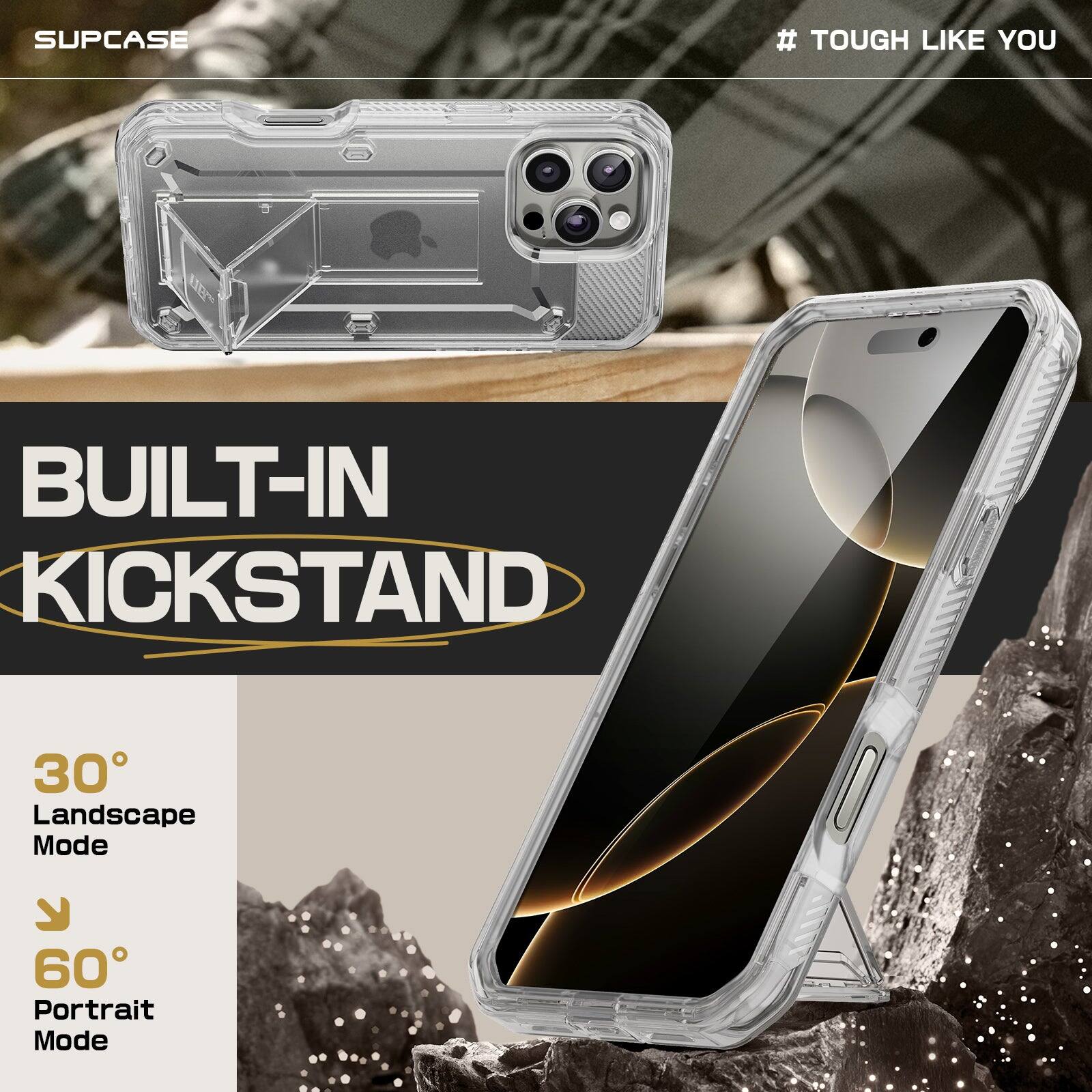 SUPCASE # TOUGH LIKE YOU BUILT-IN KICKSTAND 30° Landscape Mode 60° Portrait Mode