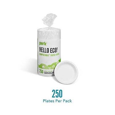 perk HELLO ECO! COMPRESSABLE PAPER PLATES 250 Plates Per Pack