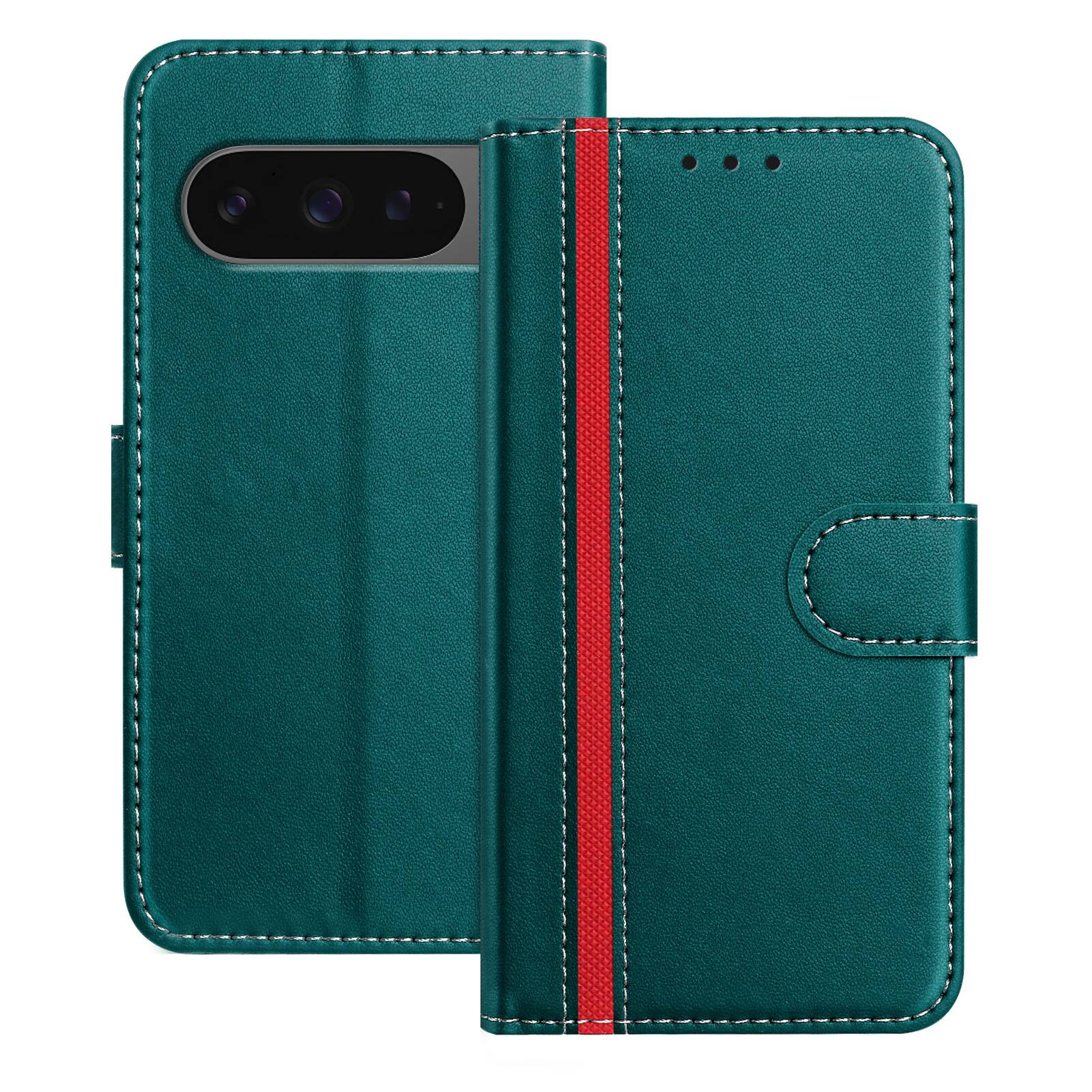 Front. Dteck - Slim Card Holder Case for Google Pixel 10 Pro XL,PU Leather Magnetic Closure Shockproof TPU Inner Flip Wallet Cover - Green.