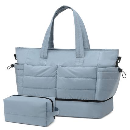 Front. Unique Bargains - 50L Travel Duffel Bag for Women Weekender Carry on Bag with Shoe Compartment & Toiletry Bag Overnight Bag for Gym Trip - Blue.