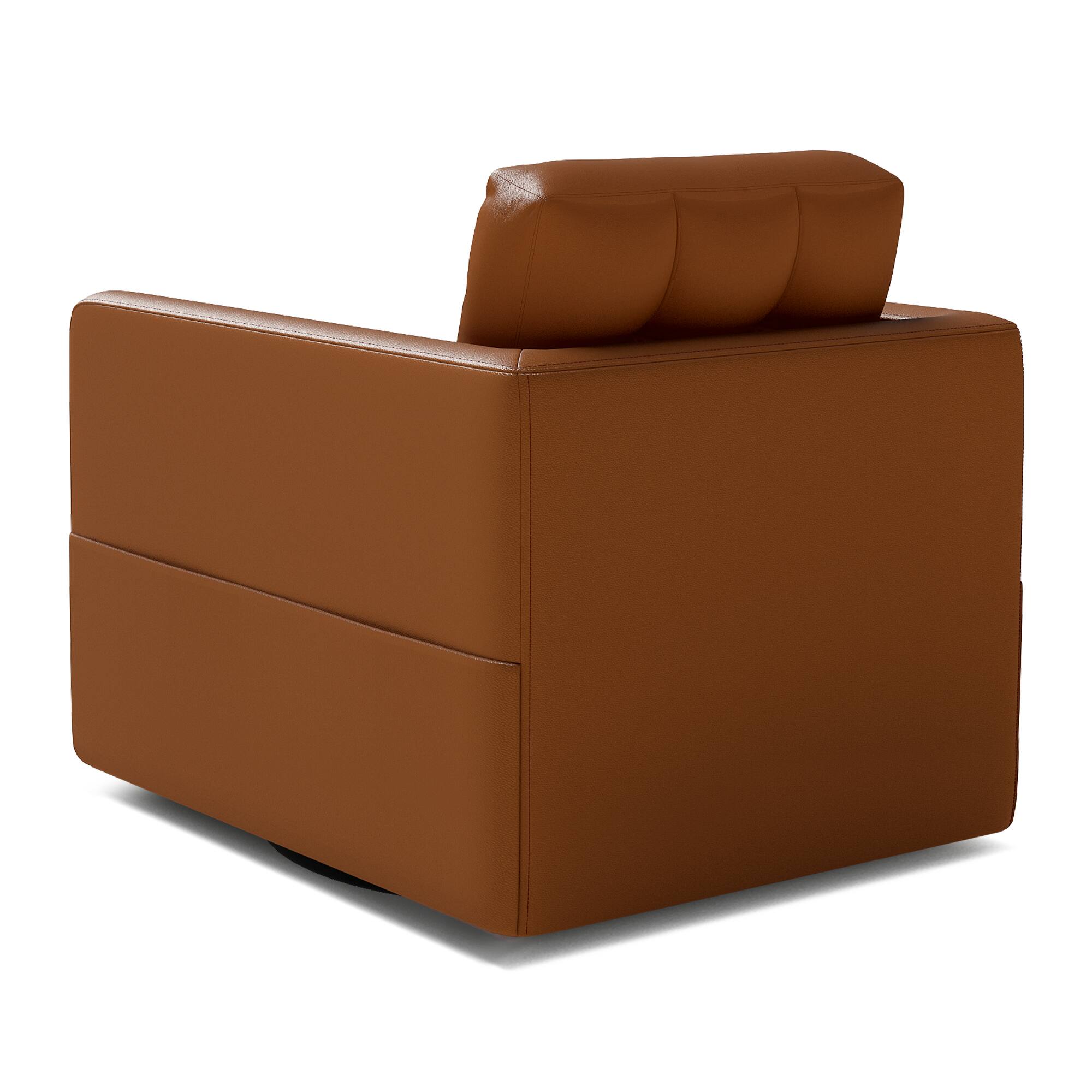 Back. Brick Attic - 34.3″Wide Leather Swivel Armchair with Upholstered Base,360°  Rotation Ergonomic Lounge Chair - Brown.
