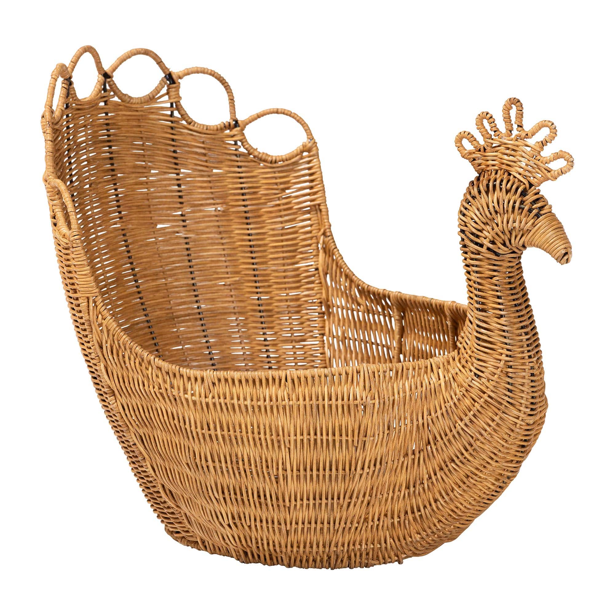 bali & pari - Florabel Natural Rattan Peacock Basket - Handwoven Wicker Storage Solution - Light Honey