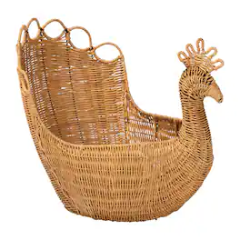 bali & pari - Florabel Natural Rattan Peacock Basket - Handwoven Wicker Storage Solution - Light Honey
