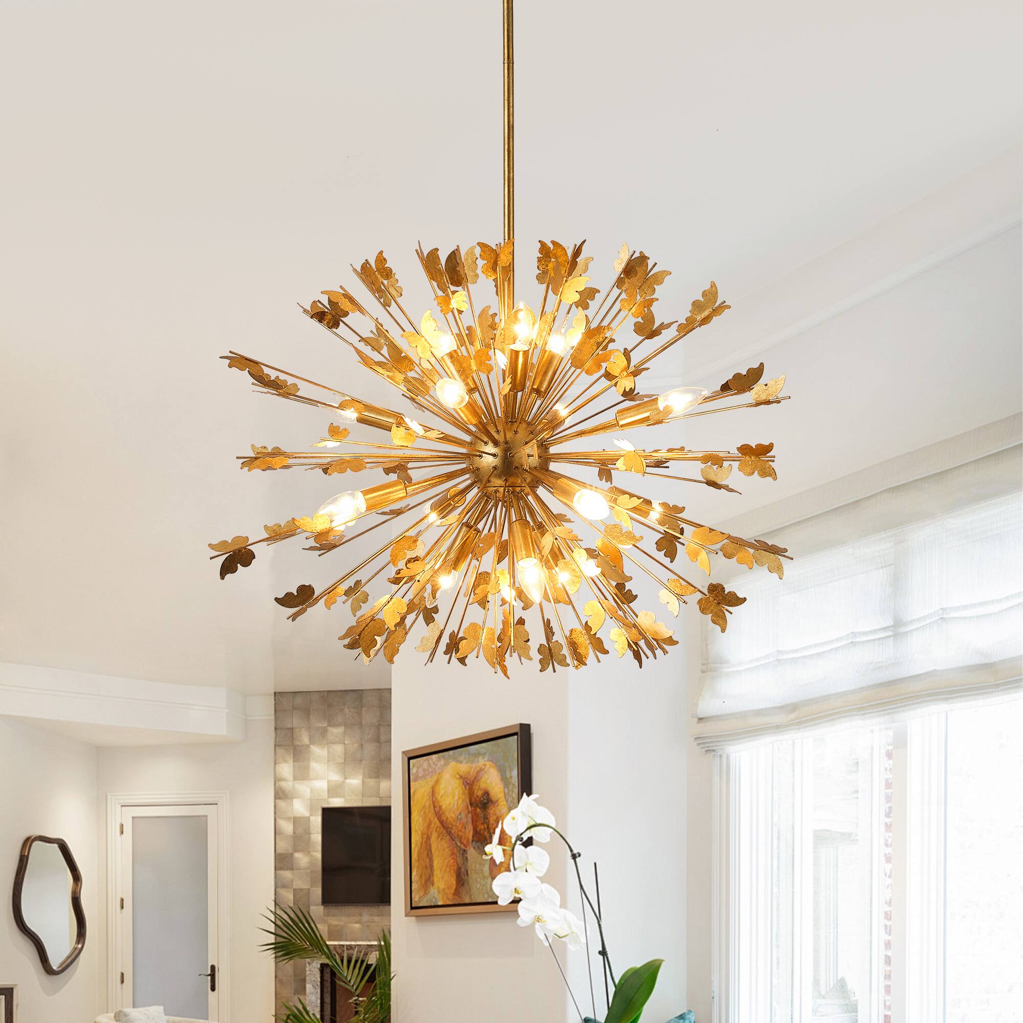 Parrot Uncle - Modern Handmade Butterfly 14-Light Globe Chandelier - Antique Gold