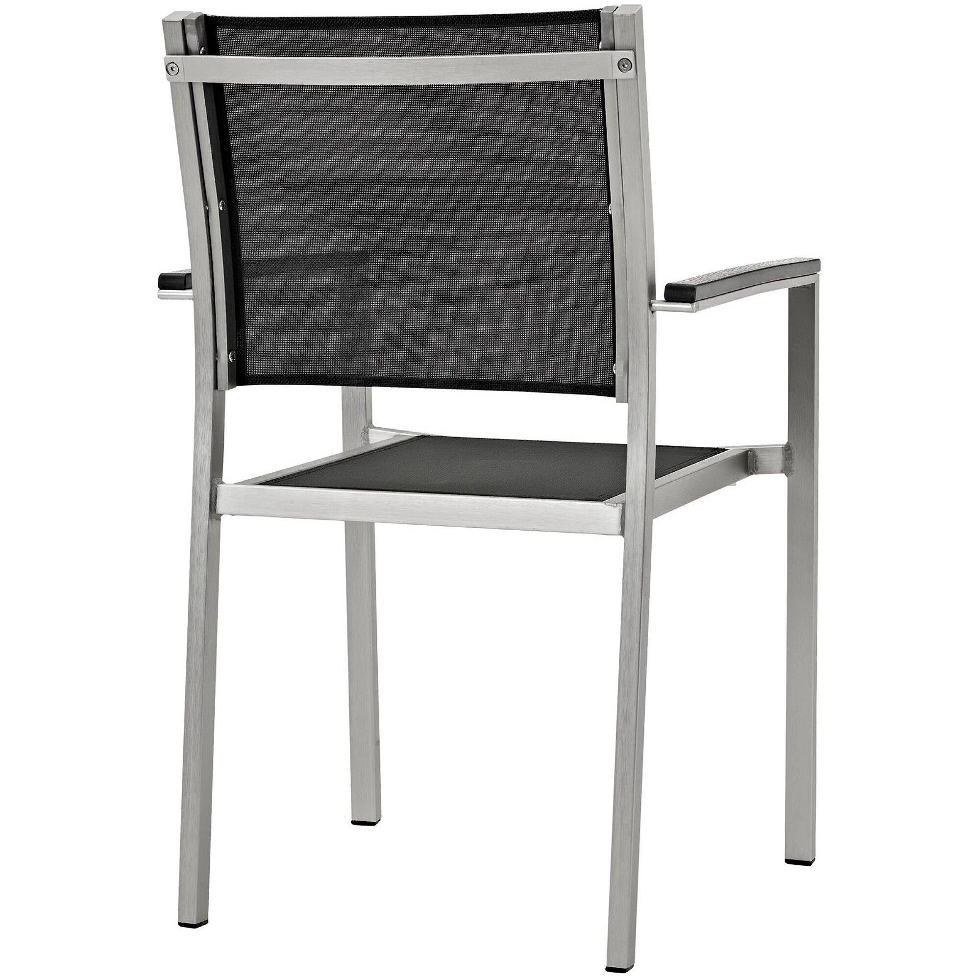 Back. Modway - Shore 7-Piece Outdoor Aluminum Patio Dining Set - Seats 6, Anodized Brushed Aluminum Frame - Silver Black.