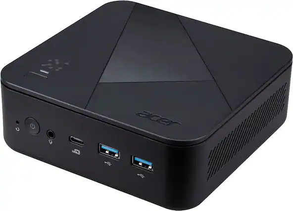Front. Acer - Revo Box AI Mini PC Desktop Copilot+PC - AMD Ryzen AI 9 465 2026 - 16GB DDR5 Memory - 512GB Storage - Black.