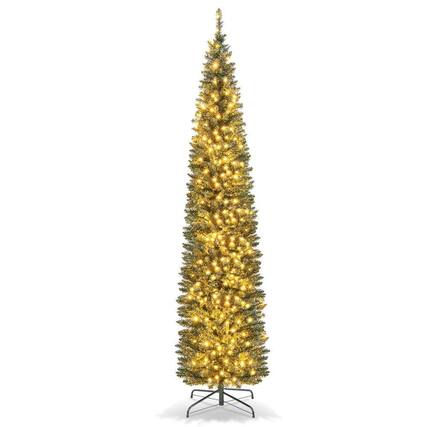Front. Resenkos - Resenkos 8-Ft Pre-Lit Pencil Artificial Christmas Tree with 300 LEDs - Green - Green.