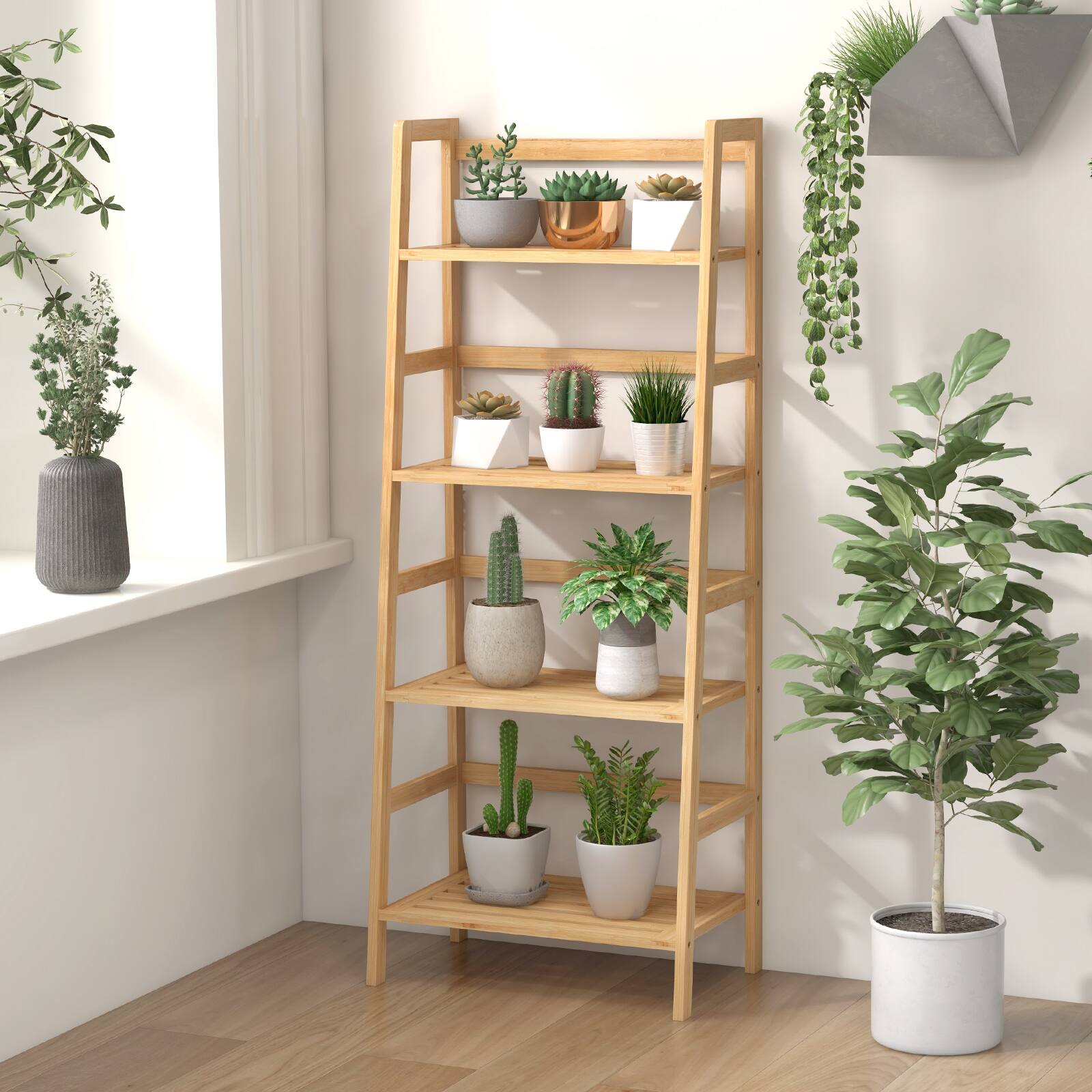 Alt View 8. Ecooso - 4-Tier Multifunctional Bamboo Bookcase with Storage Shelves for Home Office - Natural.