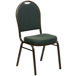 Emma + Oliver - Dome Back Stacking Banquet Dining Chair - Green Patterned Fabric/Gold Vein Frame