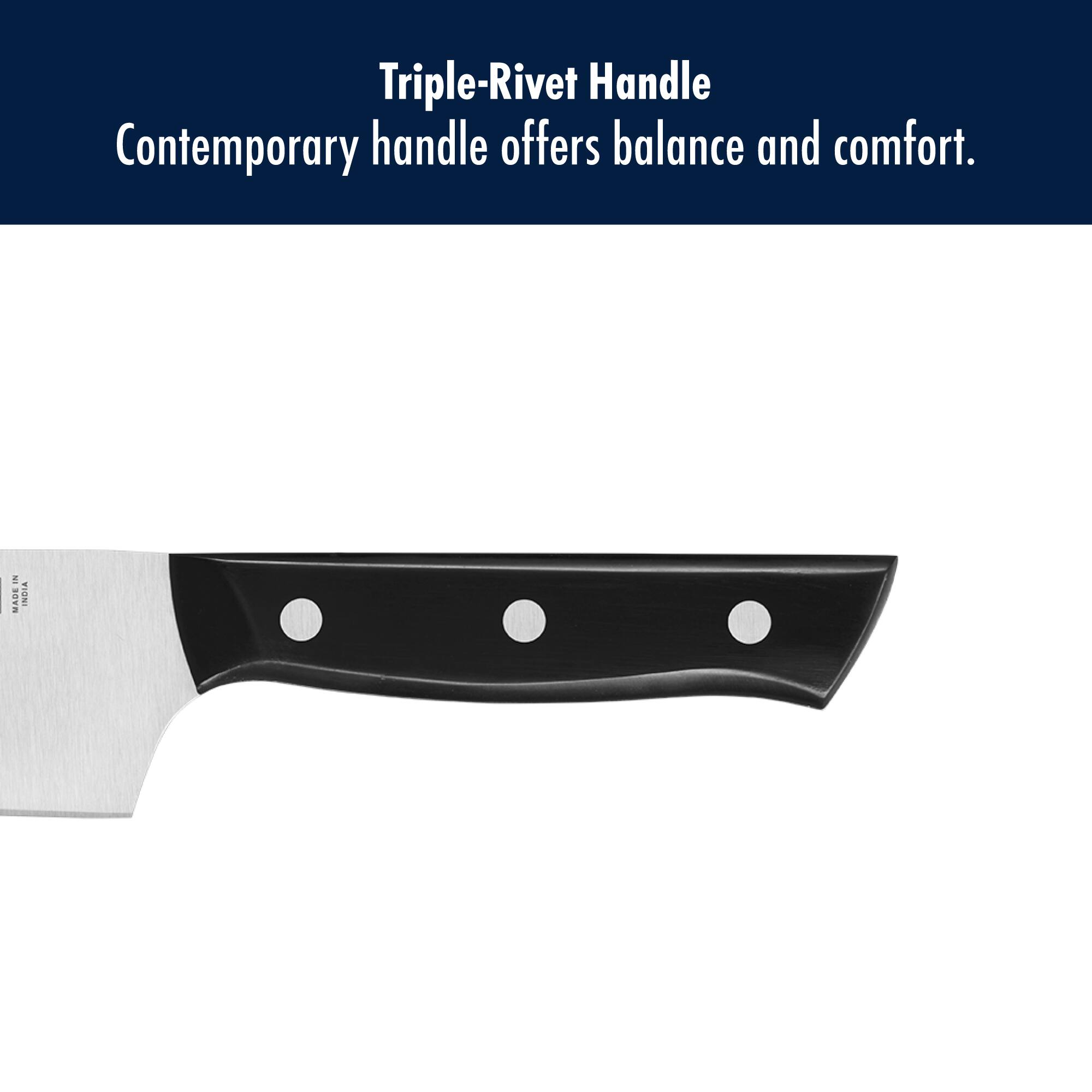 Triple-Rivet Handle  
Contemporary handle offers balance and comfort.