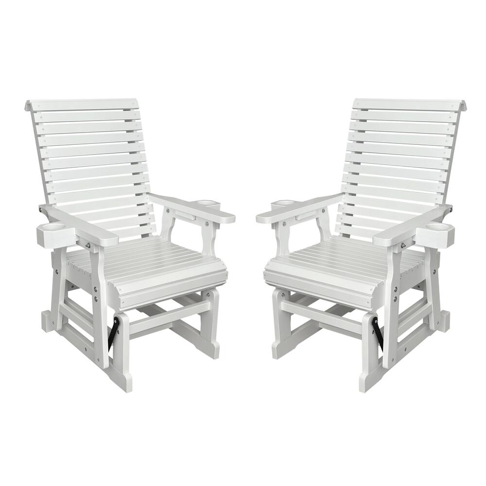 Front. Fortune Candy - Wooden Patio Glider w/High Back & Deep Contoured Seat, Solid Fir Wood, Heavy-Duty 600 lbs(1 Searter, 2 Pack) - White.