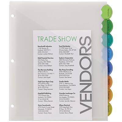 **TRADE SHOW VENDORS**

**Boardwalk Industries**
- 1165 Sipway Dr
- 111790 Tyor Drive
- Portiond, NC 27105
- Phone: 15031 555-2541
- Contact: Jordan Pullman

**Tresd Distribution**
- 111790 Tyor Drive
- Portiond, NC 27105
- Phone: 3 555-5487
- Contact: Bzobet

**Jordian Financial Services**
- 356 Porker Au
- 5802 Parkway
- Pasadena, CA 91103
- Phone: (253) 555-1568
- Contact: Anna Edelham

**Seahorn Corporation**
- 356 Porker Au
- 5802 Parkway
- Pasadena, CA 91103
- Phone: 162 555-568
- Contact: Zoey The

**The Marvona Building**

