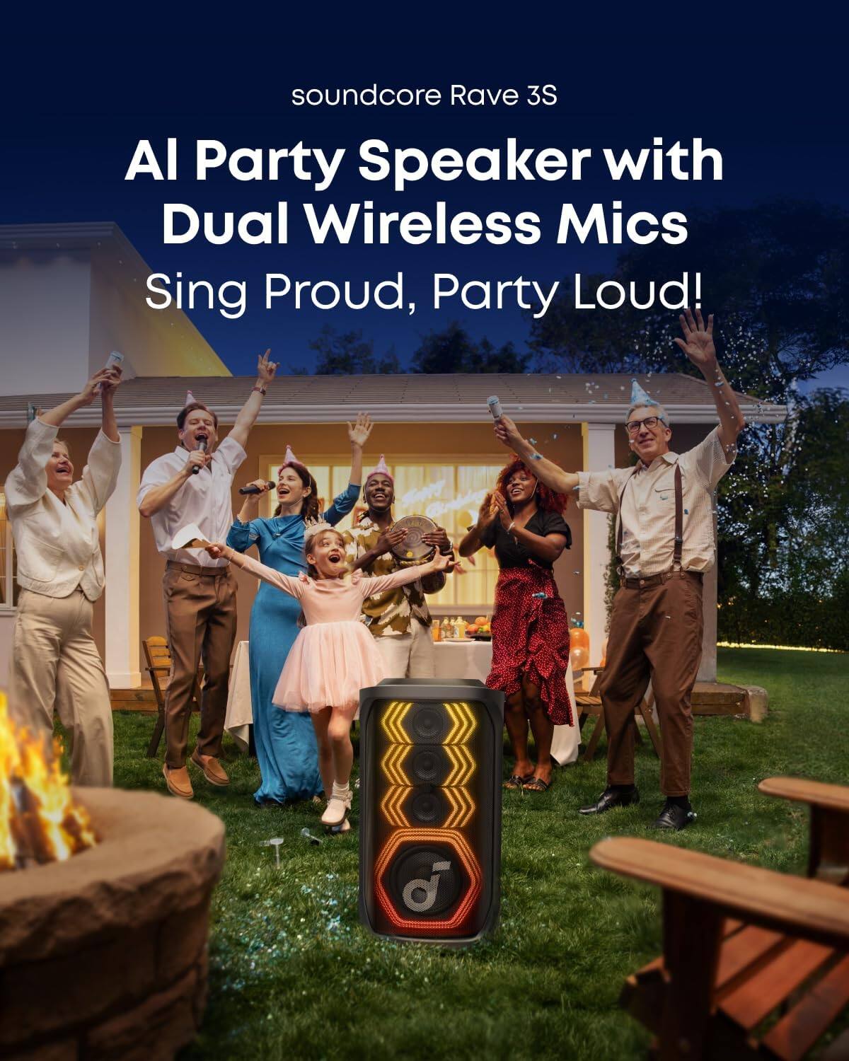 soundcore Rave 3S  
AI Party Speaker with Dual Wireless Mics  
Sing Proud, Party Loud!