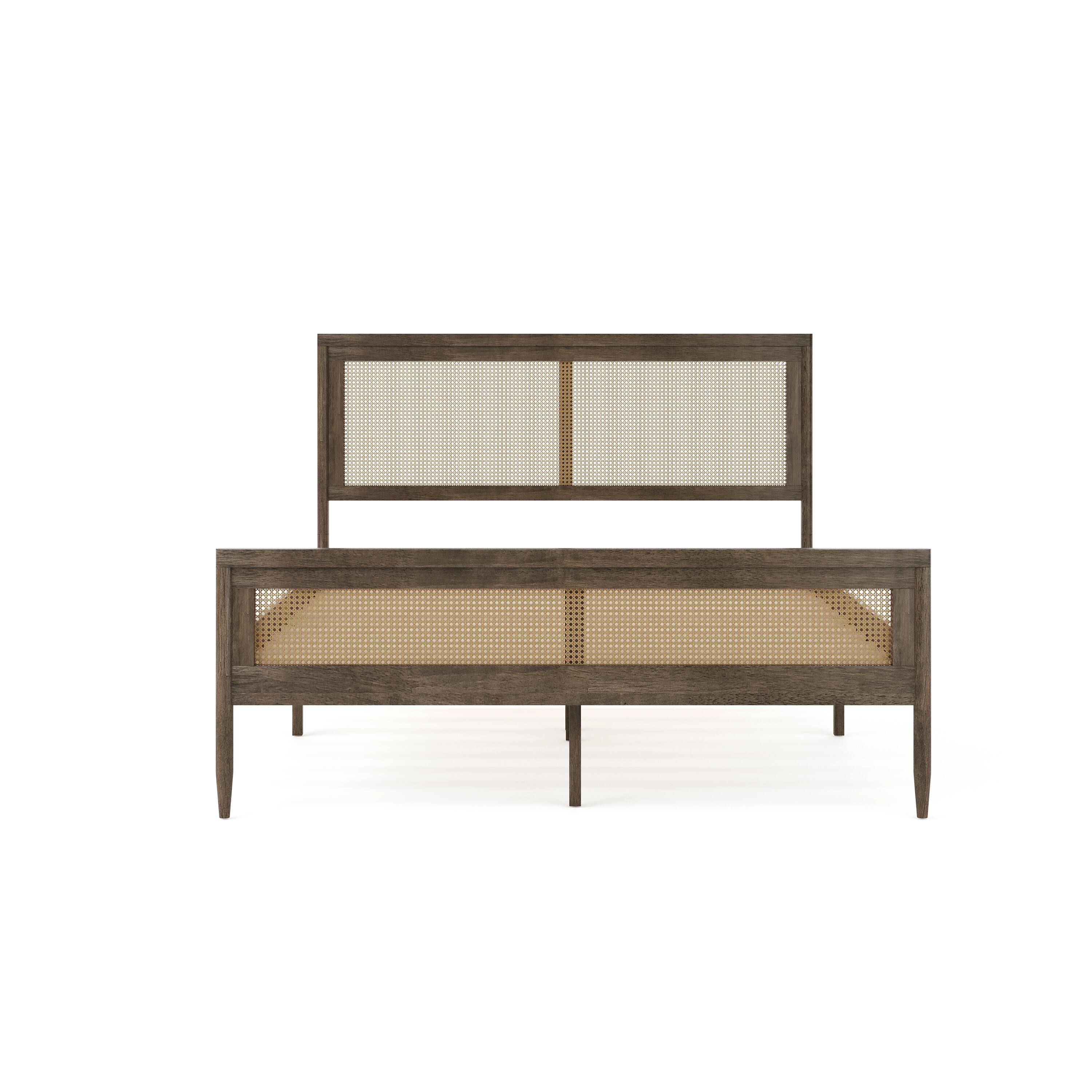 Alt View 18. Martha Stewart - Jax Wooden Queen Platform Bed with Rattan Inset Headboard and Footboard - Brown Gray.