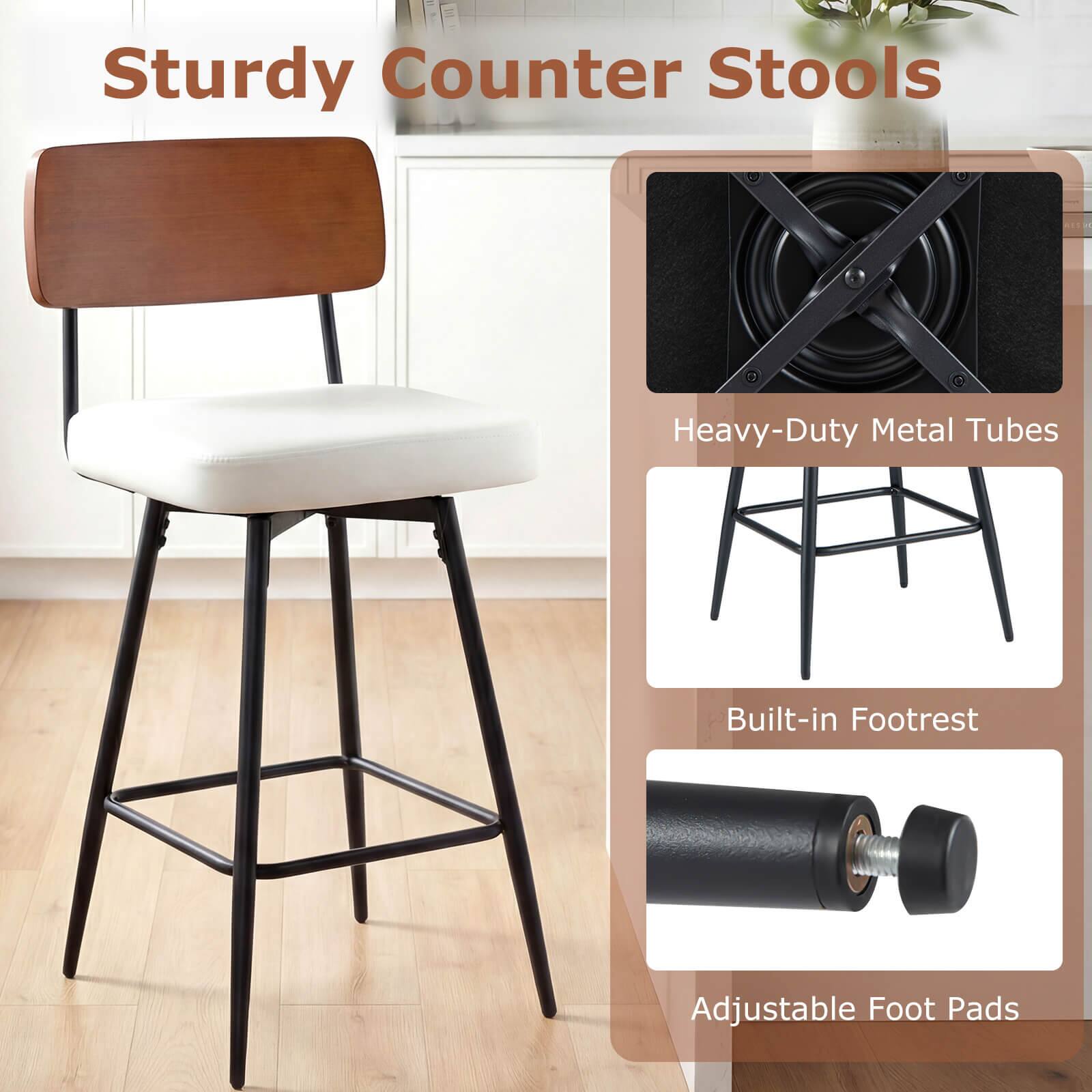 Sturdy Counter Stools  
Heavy-Duty Metal Tubes  
Built-in Footrest  
Adjustable Foot Pads