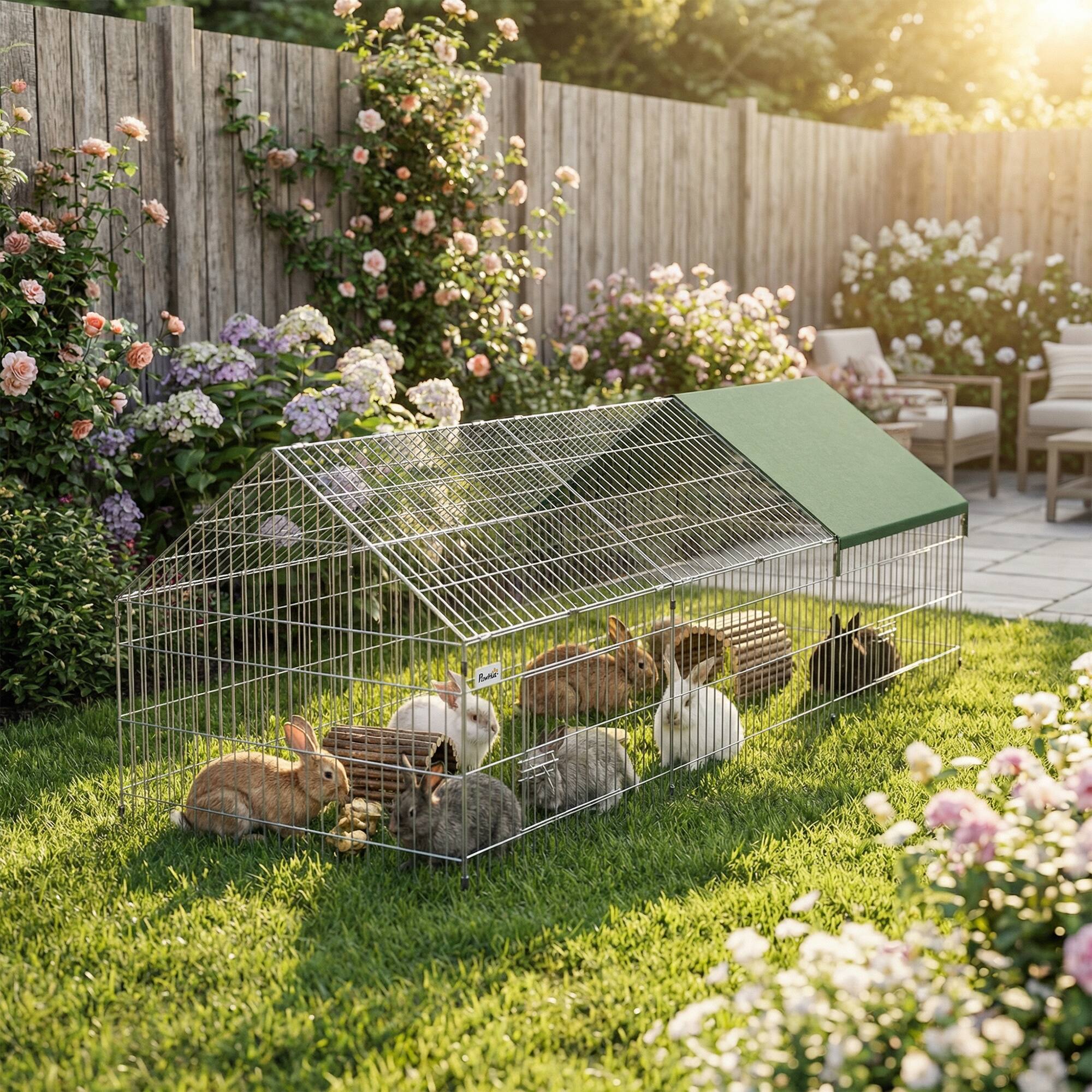 Alt View 8. Pawhut - Chicken Coop with Cover for Backyard Small Animals Duck Rabbit - Green.