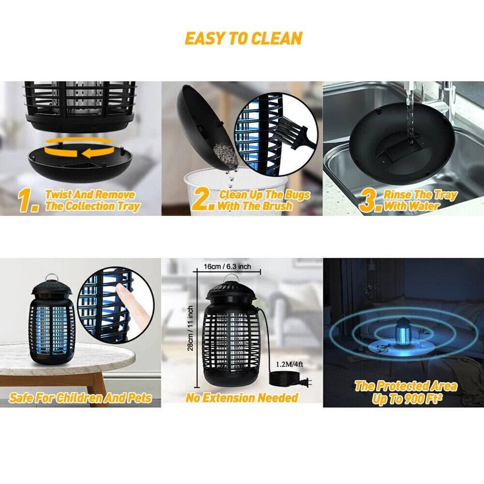 EASY TO CLEAN

1. Twist And Remove The Collection Tray
2. Clean Up The Bugs With The Brush
3. Rinse The Tray With Water

16cm / 6.3 inch
28cm / 11 inch
1.2M / 4ft

Safe For Children And Pets
No Extension Needed
The Protected Area Up To 900 Ft²