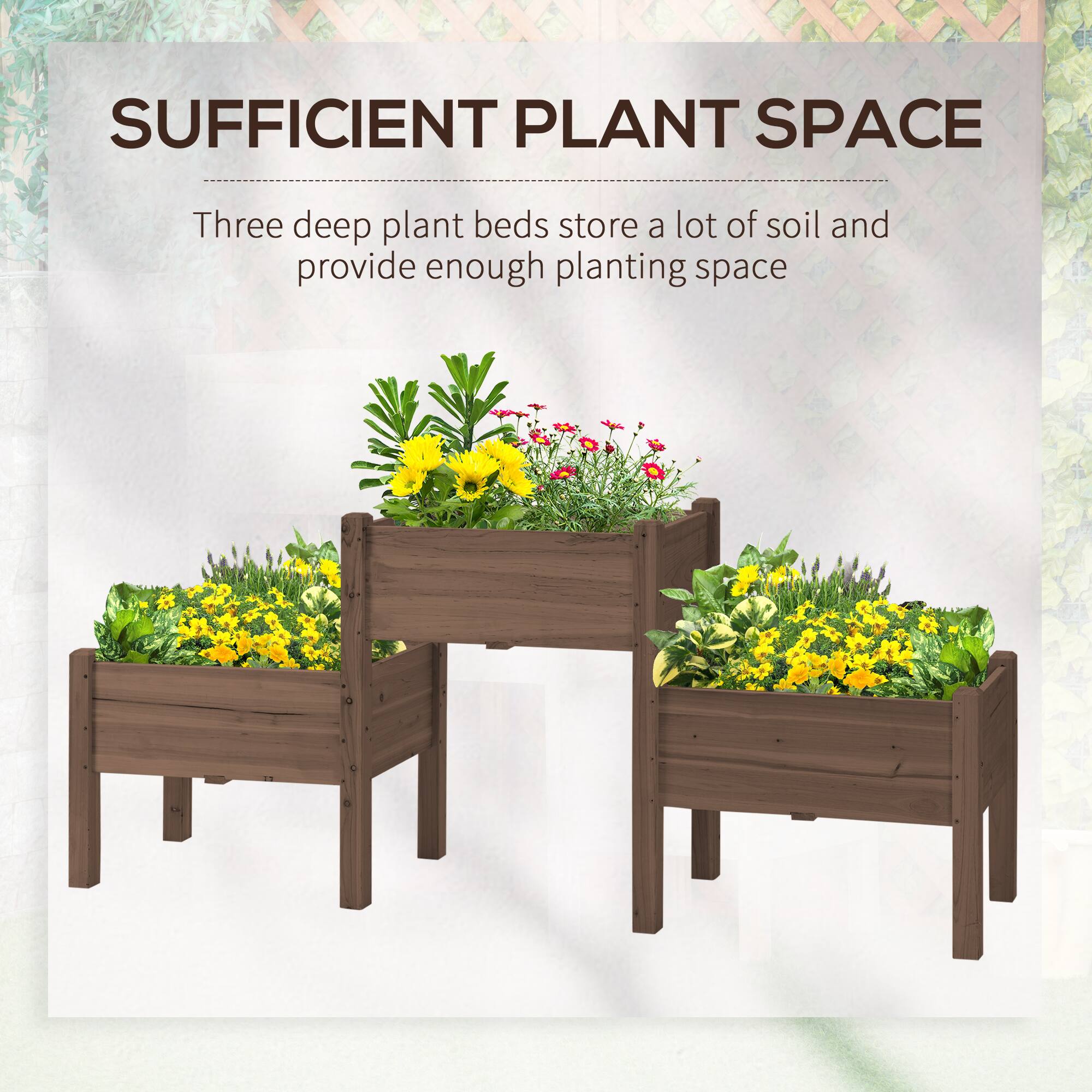 SUFFICIENT PLANT SPACE

Three deep plant beds store a lot of soil and provide enough planting space
