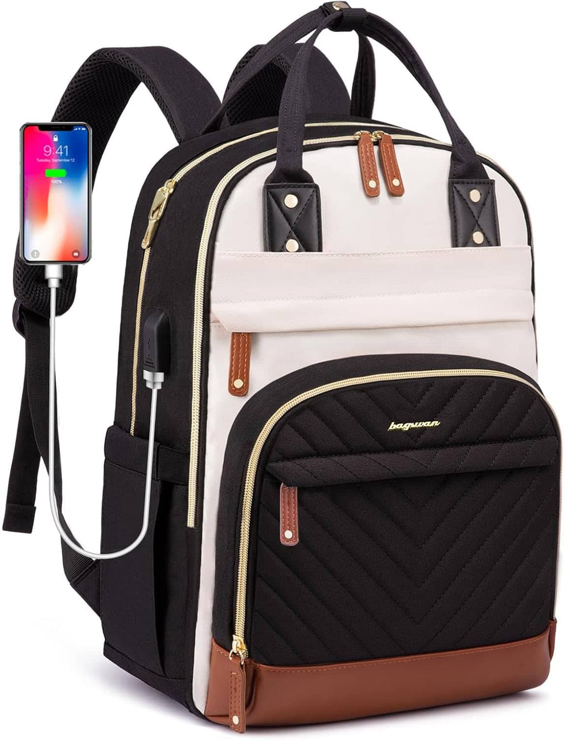 Vulpecula Spade - Laptop Backpack Work Travel Backpack with USB Charger College Bookbag Waterproof Business Computer Backpack - 5-beige Pink