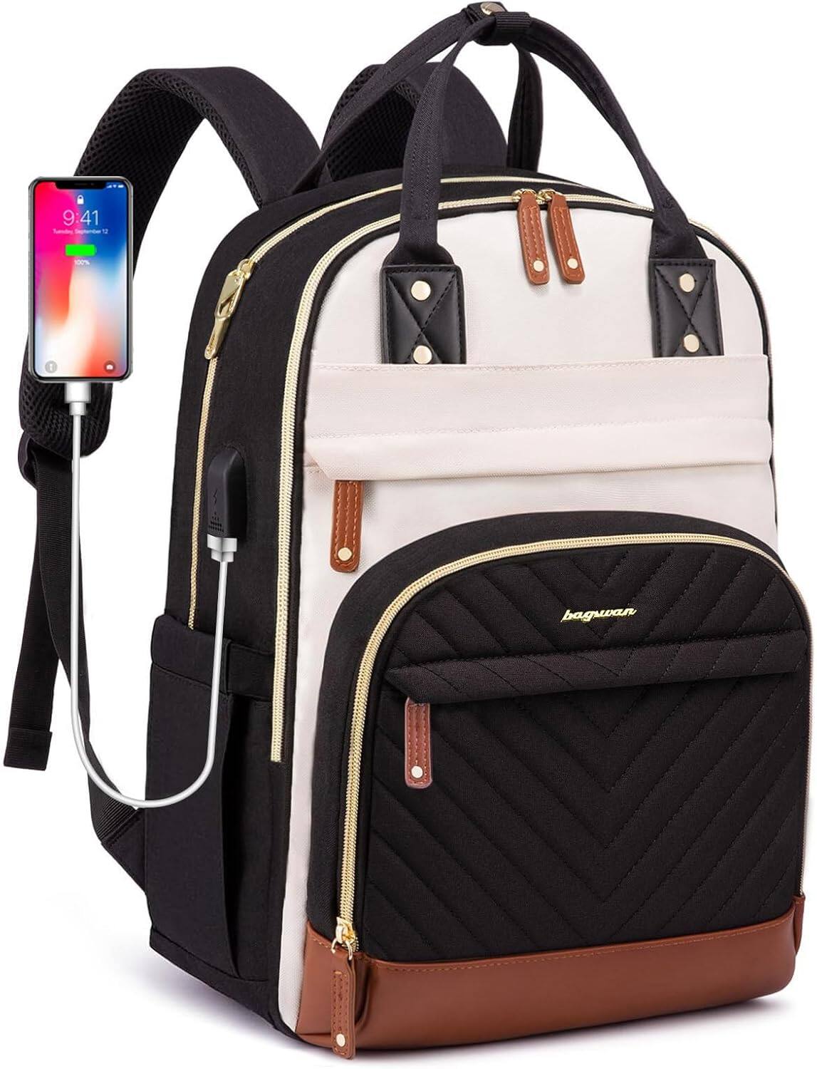 Vulpecula Spade - Laptop Backpack Work Travel Backpack with USB Charger College Bookbag Waterproof Business Computer Backpack - 5-beige Pink
