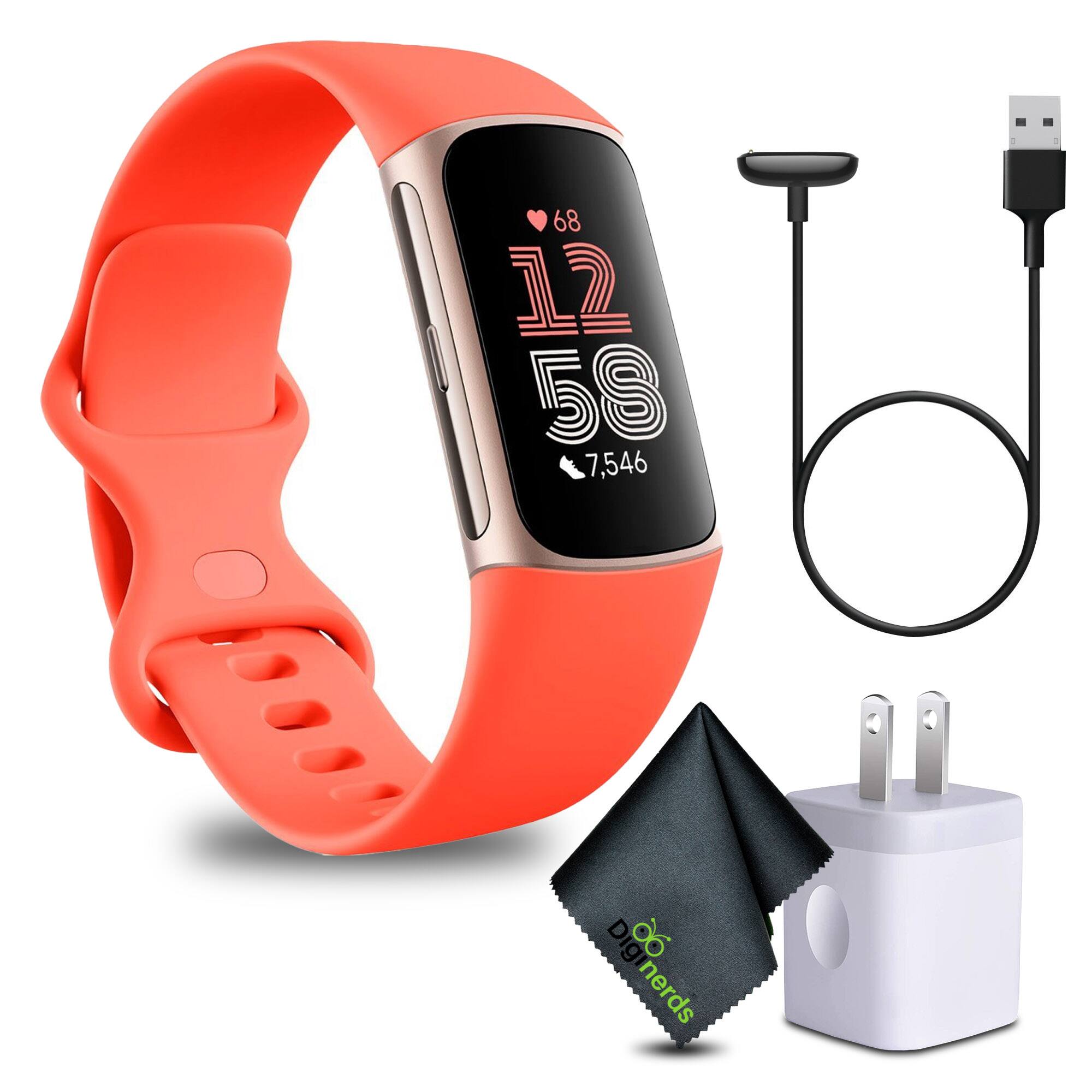 Fitbit - Charge 6 Fitness Tracker Smartwatch, Gold Case w/ Coral Bundle - Orange - (2023)