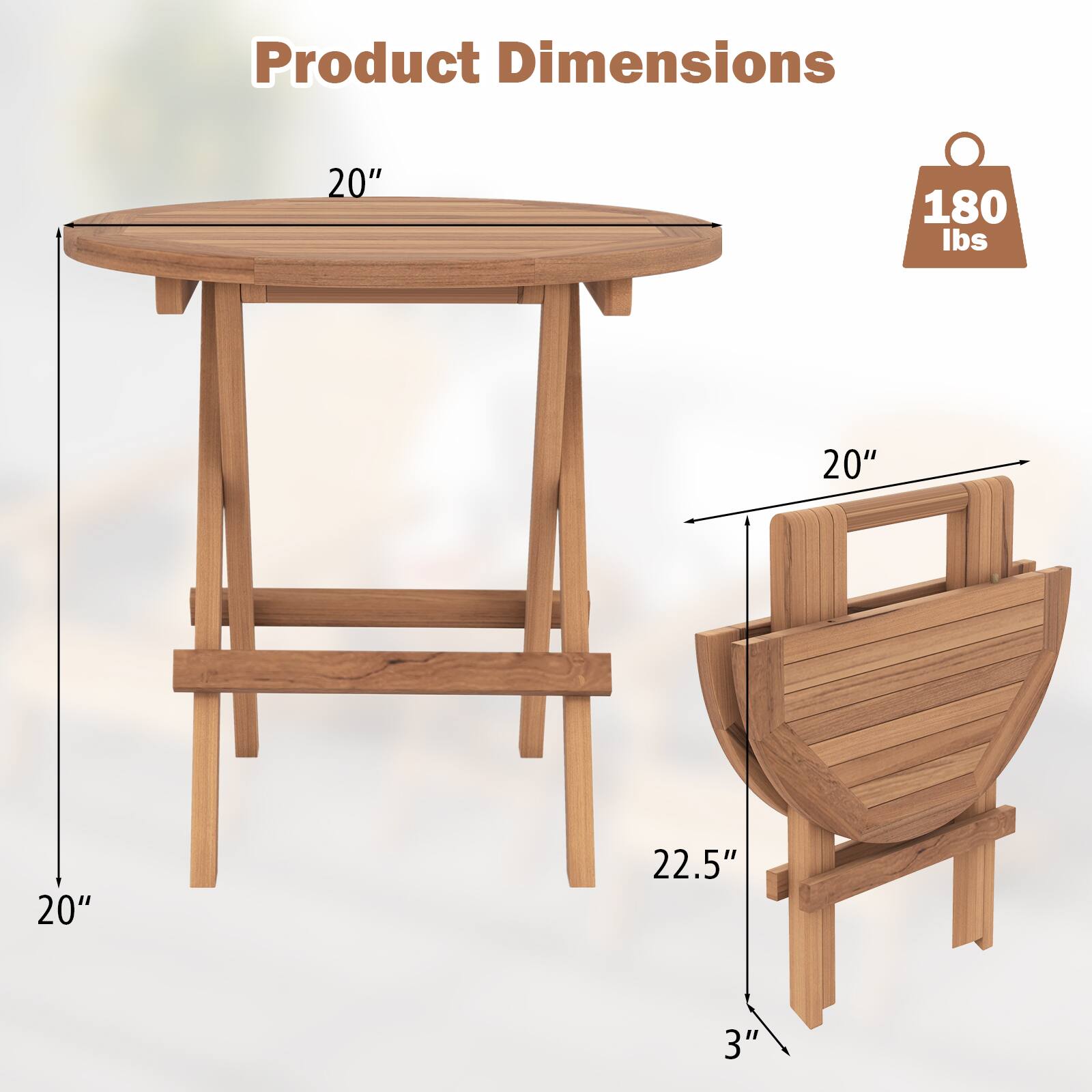 Product Dimensions

- Diameter: 20"
- Height: 20"
- Seat Height: 20"
- Seat Depth: 22.5"
- Seat Thickness: 3"
- Weight Capacity: 180 lbs