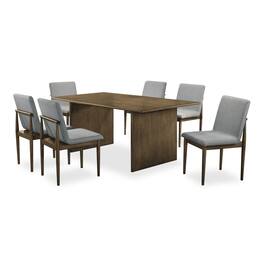 Manhattan Lane - Heln 7pc Dining Table and Chair Set, Light Gray Fabric, Natural Brown - Natural Brown, Gray