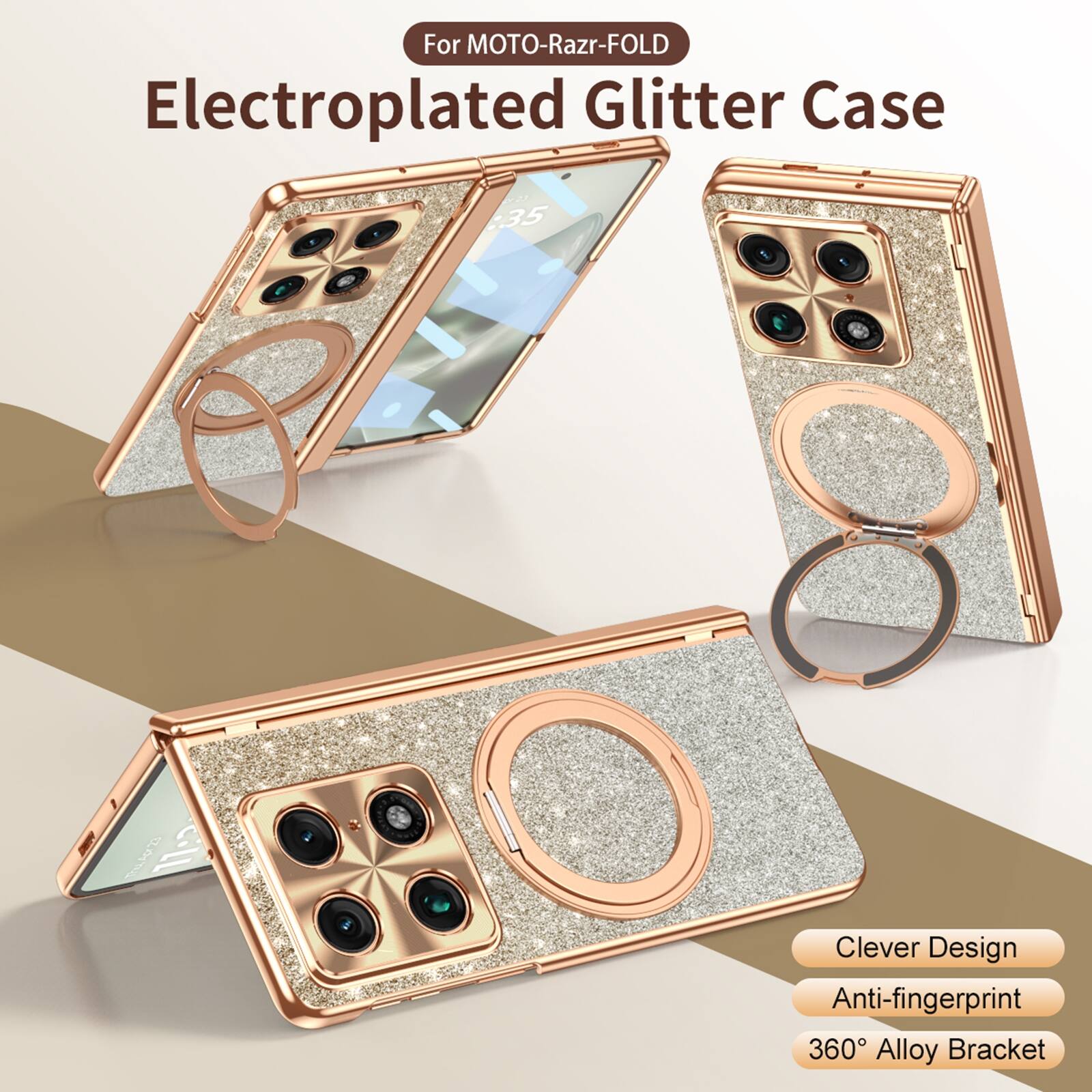 For MOTO-Razr-FOLD Electroplated Glitter Case

Clever Design
Anti-fingerprint
360° Alloy Bracket