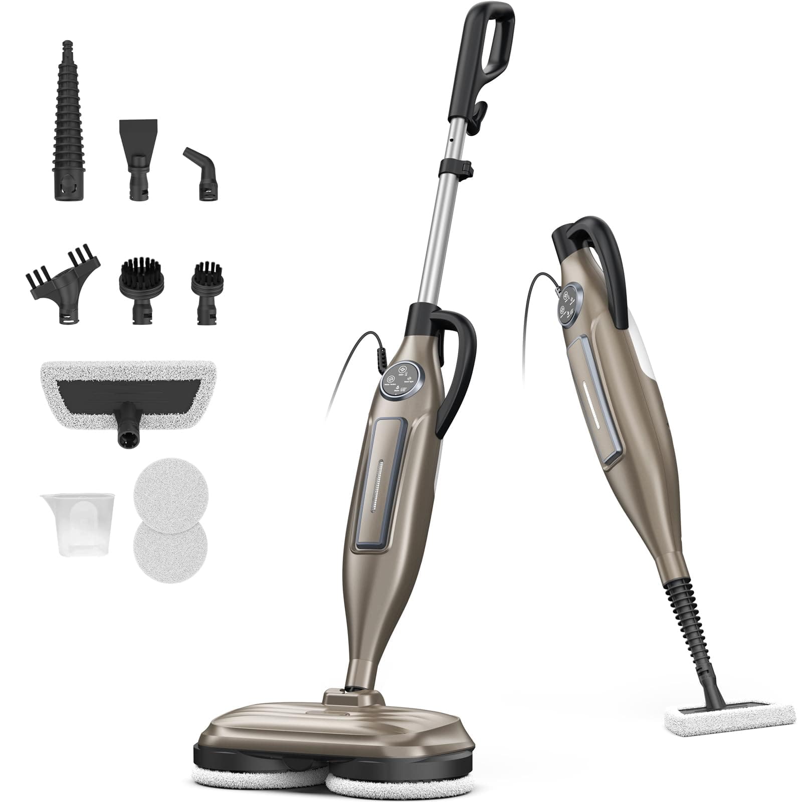 DEVOAC - VM6 Scrubbing Steam Mop with Rotating Mop Pads, 10 in 1, Lightweight Spin Mop & 3 Steam Modes - GOLDEN