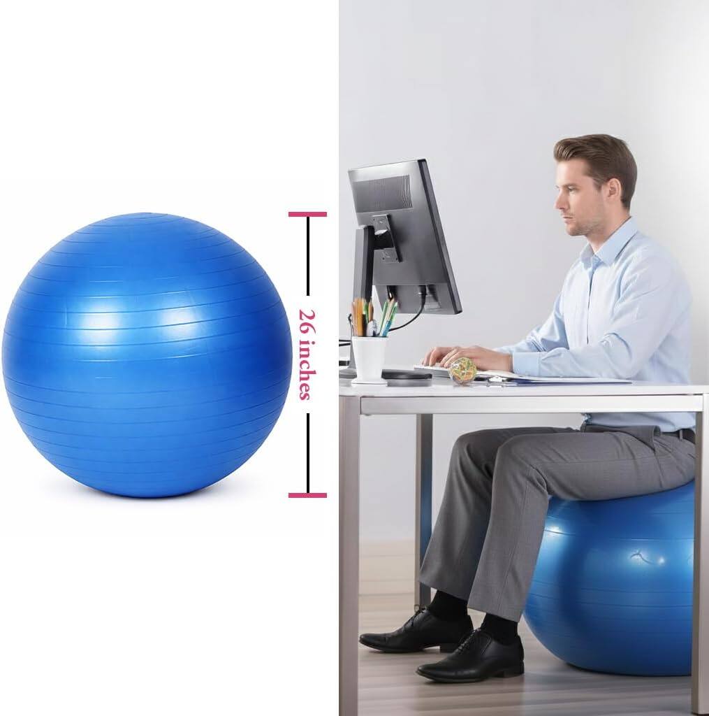 Angle. Amber Sporting Goods - Premium Fitness Ball with Strap – Stability, Core Strength & Balance Trainer for Home Gym & Physical Therapy 65cm - Blue.