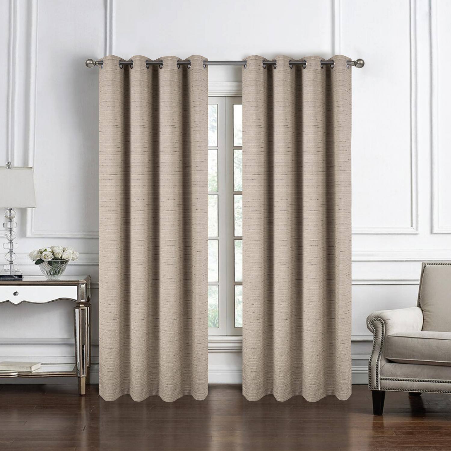 Angle. RT Designers Collection - RT Designer Collection Kensington Jacquard Foam Backed Luxurious Decorative Grommet Curtain Panel 54" x 95" Taupe - Taupe.