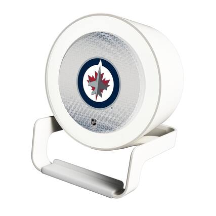 Front. Keyscaper - Winnipeg Jets Linen Print Nightlight Charger & Bluetooth Speaker - White.