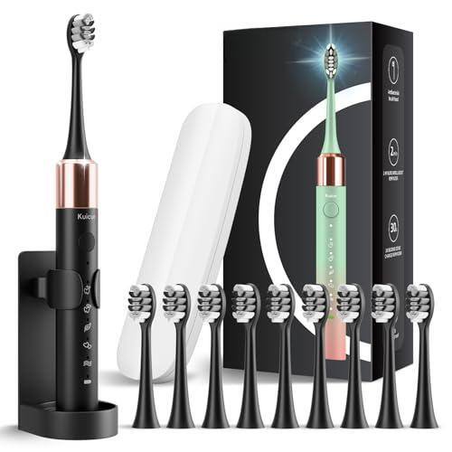 Cozy Serene - Style - Electric Toothbrush 10 Brush Heads & Travel Case 42 000 Vpm Wireless Charging 15 Modes With - Black