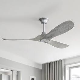 Sofucor - 60 Inch Outdoor Indoor Solid Wood Ceiling Fan No Light With Remote High CFM Ceiling Fan for Farmhouse Bedroom Patio - Silver Grey Wood