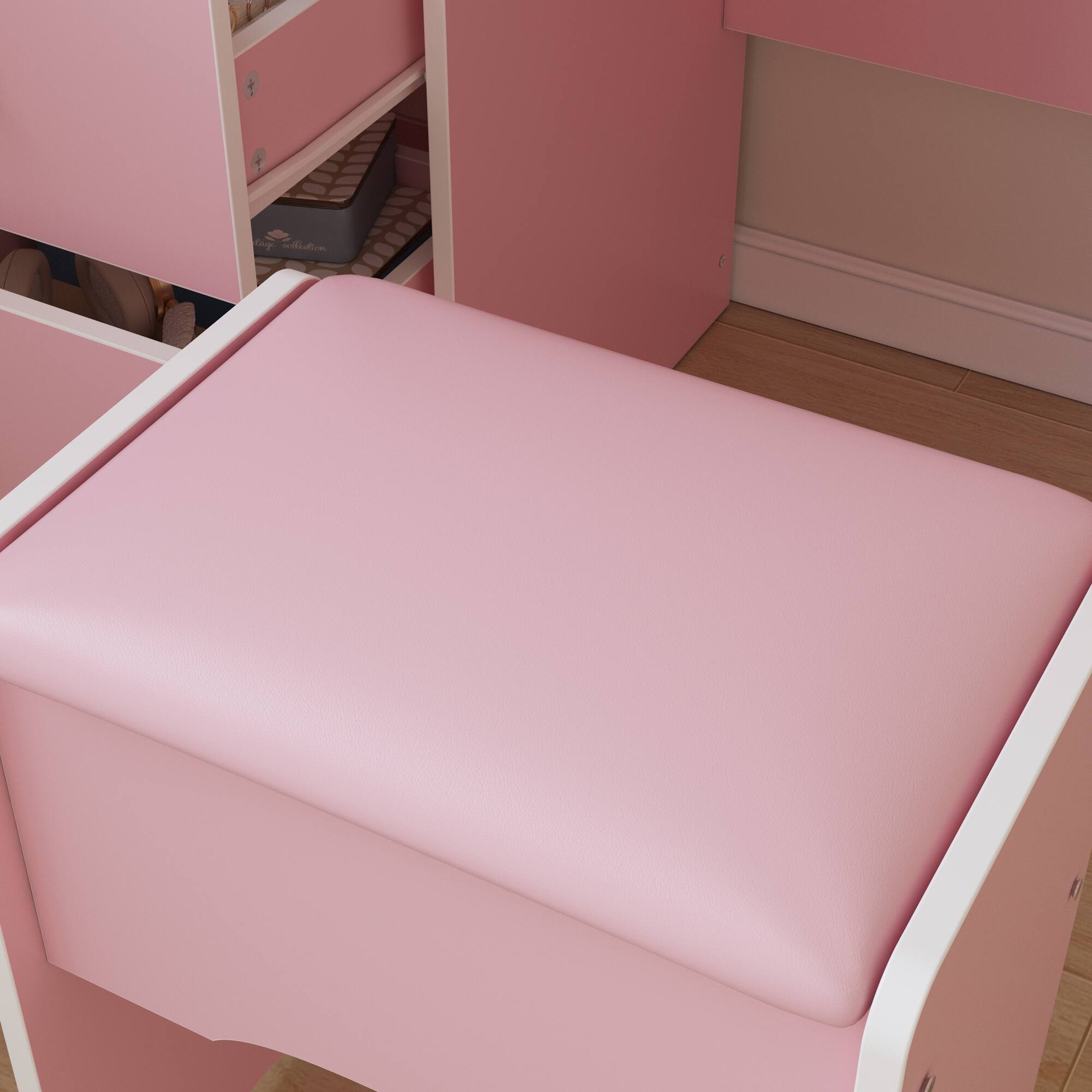 Alt View 2. Famapy - Luxury Vanity Table & Dresser Set: Premium Makeup Organizer with Stool - Pink.