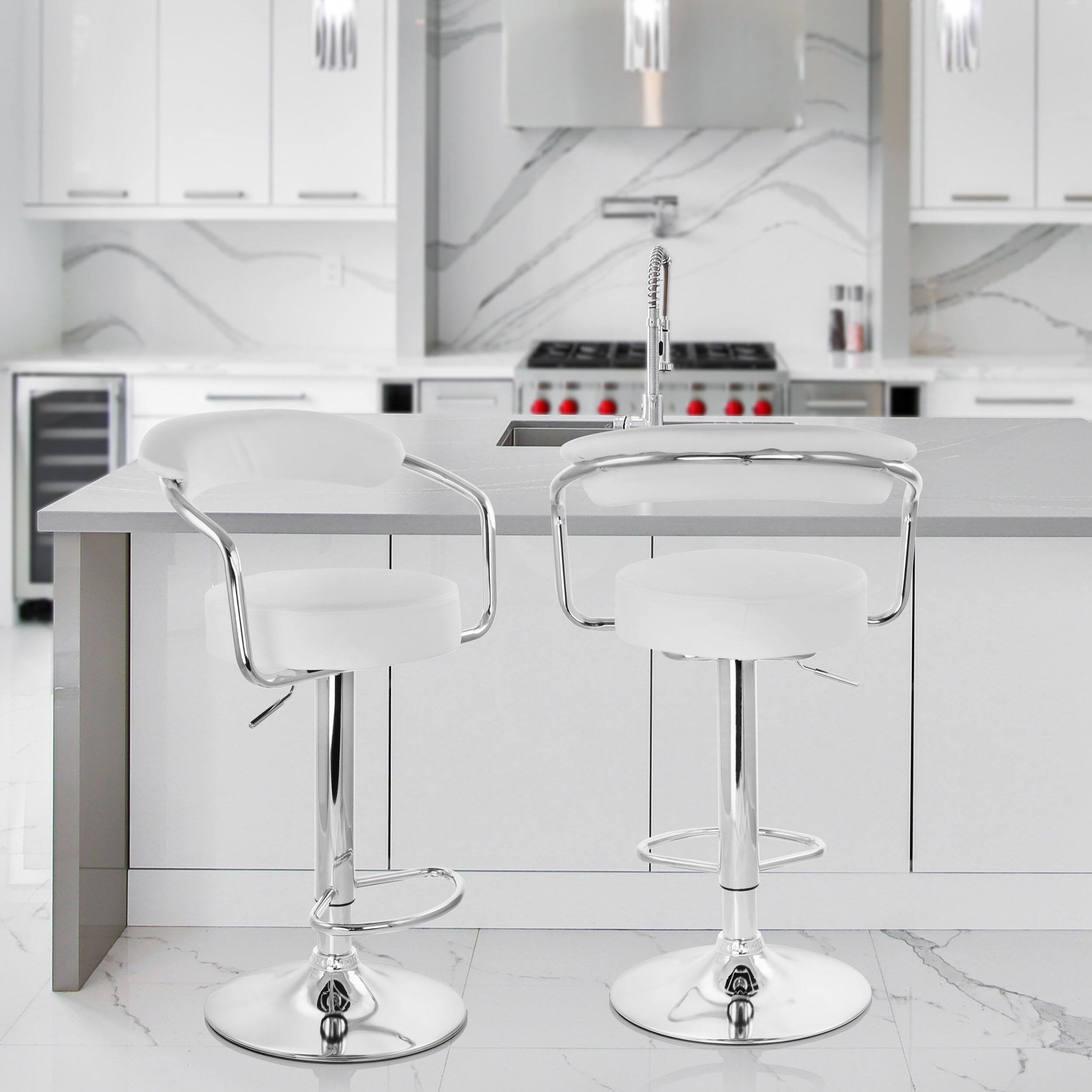 Alt View 9. Elama - Elama 2 Piece Faux Leather Retro Adjustable Bar Stool in White with Chrome Handles and Base - White.