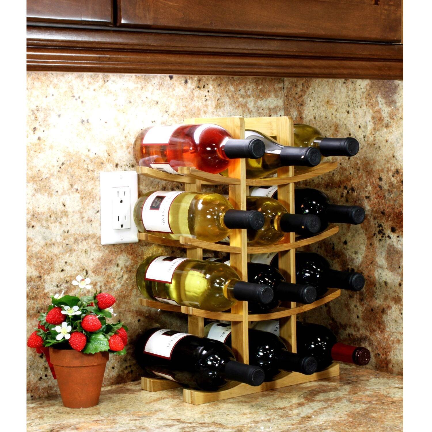Left. Hivvago - 12-Bottle Wine Rack Modern Asian Style in Natural Bamboo - Natural.