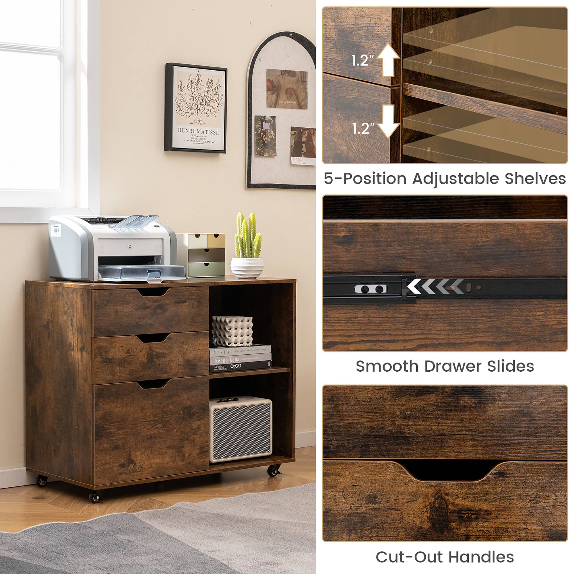 1.2" HENRI MATISSE  
1.2" 5-Position Adjustable Shelves  
CIRER SPREe Sado - CHCO  
Smooth Drawer Slides  
Cut-Out Handles