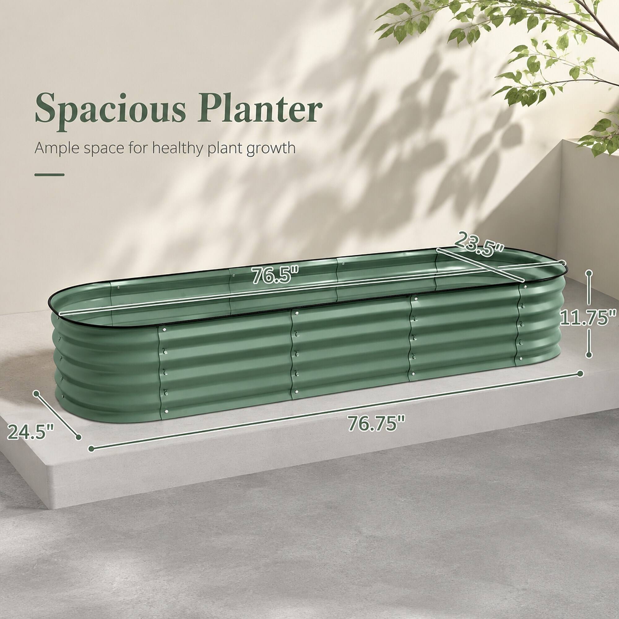 Spacious Planter  
Ample space for healthy plant growth

76.5"  
23.5"  
11.75"  
24.5"  
76.75"
