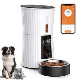 PRIMEPLUS - Automatic Pet Feeder with 4L/17 Cups Capacity & Smart App Control - Programmable Timer, Anti-Jam Infrared Detection - White