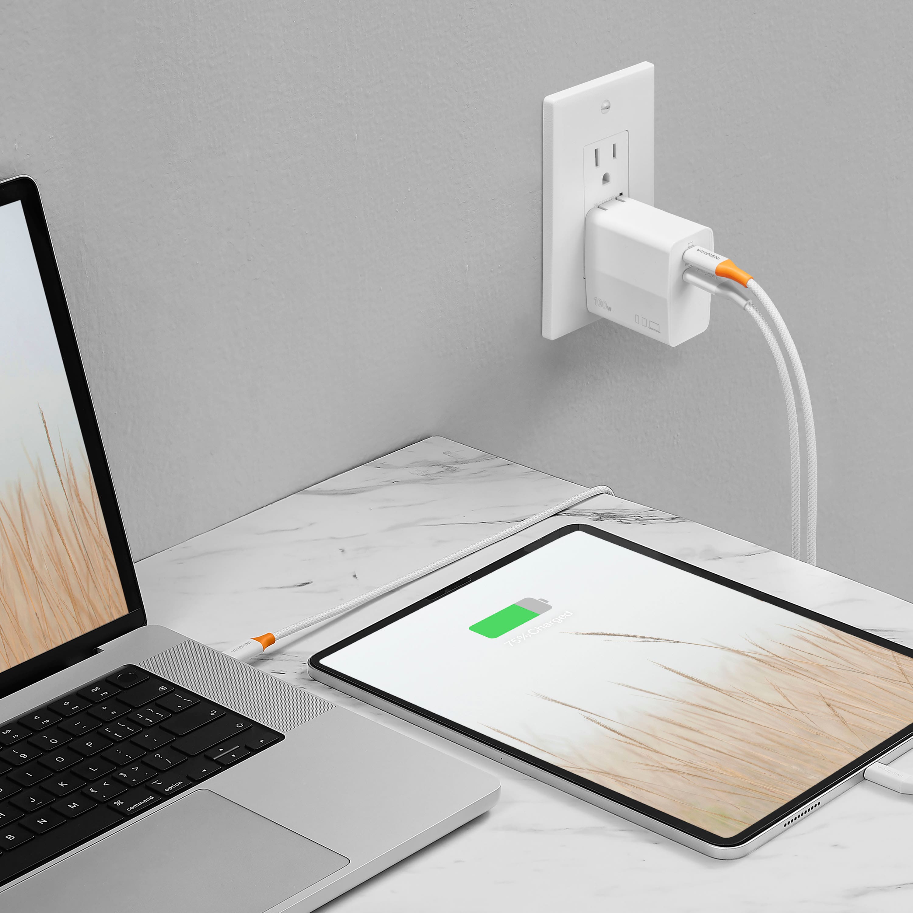 Alt View 15. Insignia™ - 100W 2-Port USB-C GaN Wall Charger for MacBook Pro, iPad, iPhone, Apple Watch, Samsung Smartphones & other USB-C Devices - White.